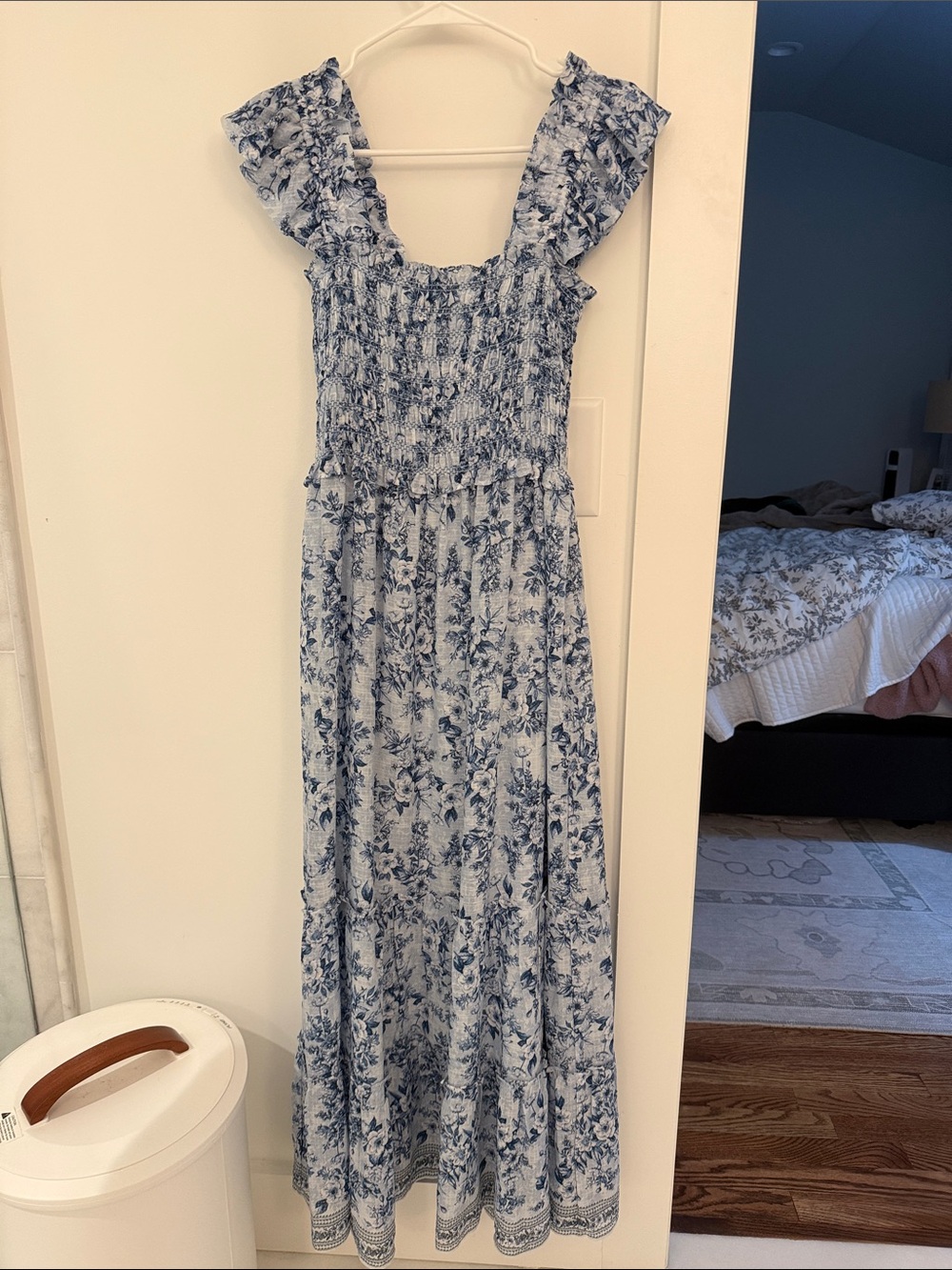 Max Studio Blue Floral Smocked Maxi Dress